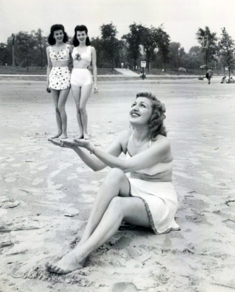 Vintage Forced Perspective - Ladies on Beach